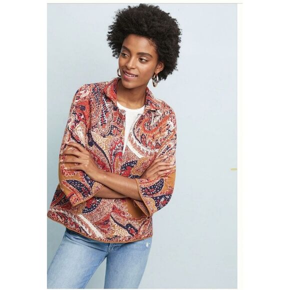 Anthropologie Moth Paisley‎ IntarsiaSweater Blazer Knit Cardigan